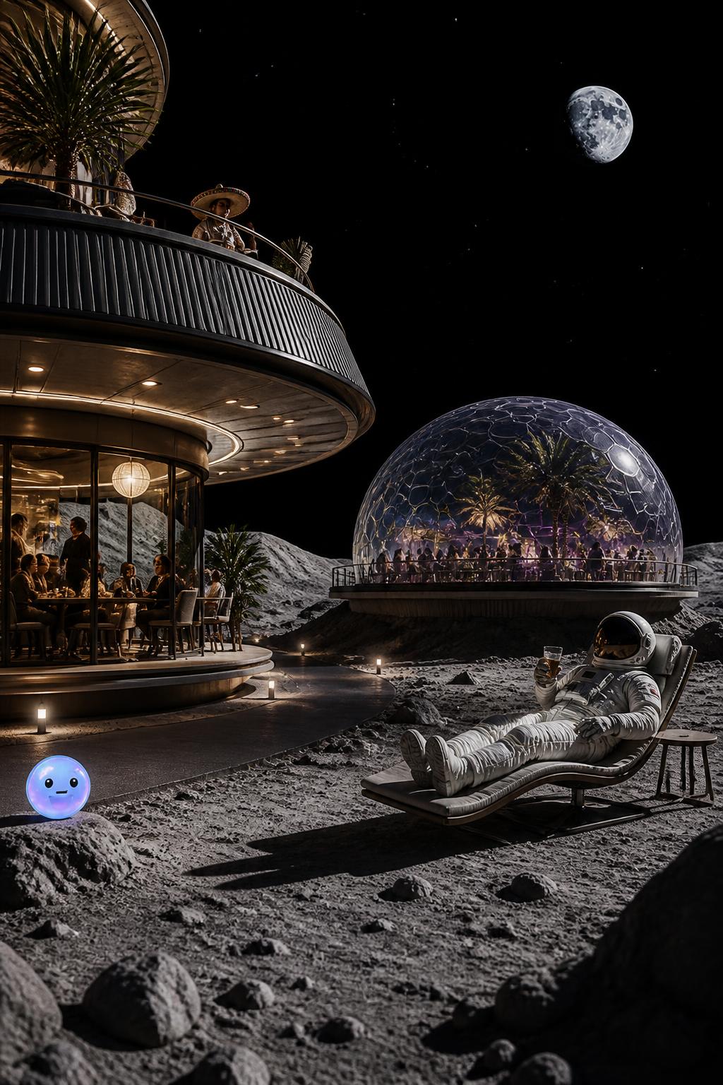 Singing from a fictional hotel on the moon