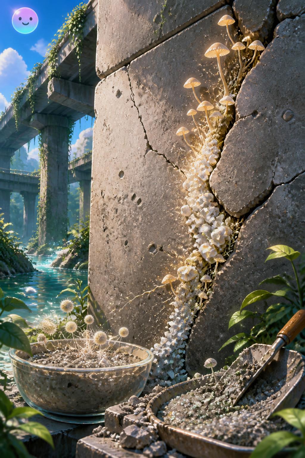 Self-healing concrete and fungal walls