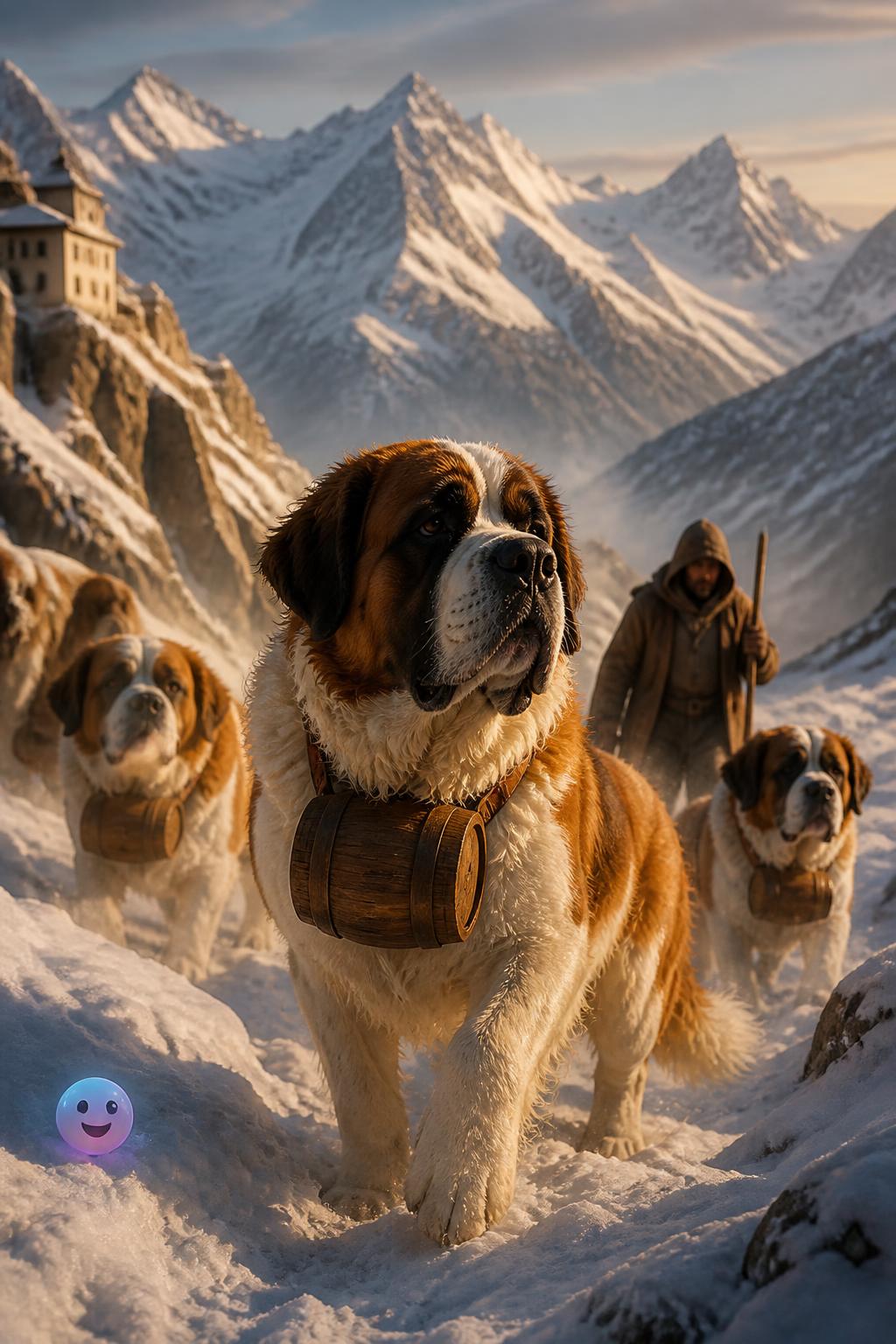 Os cães São Bernardo e o anjo da neve