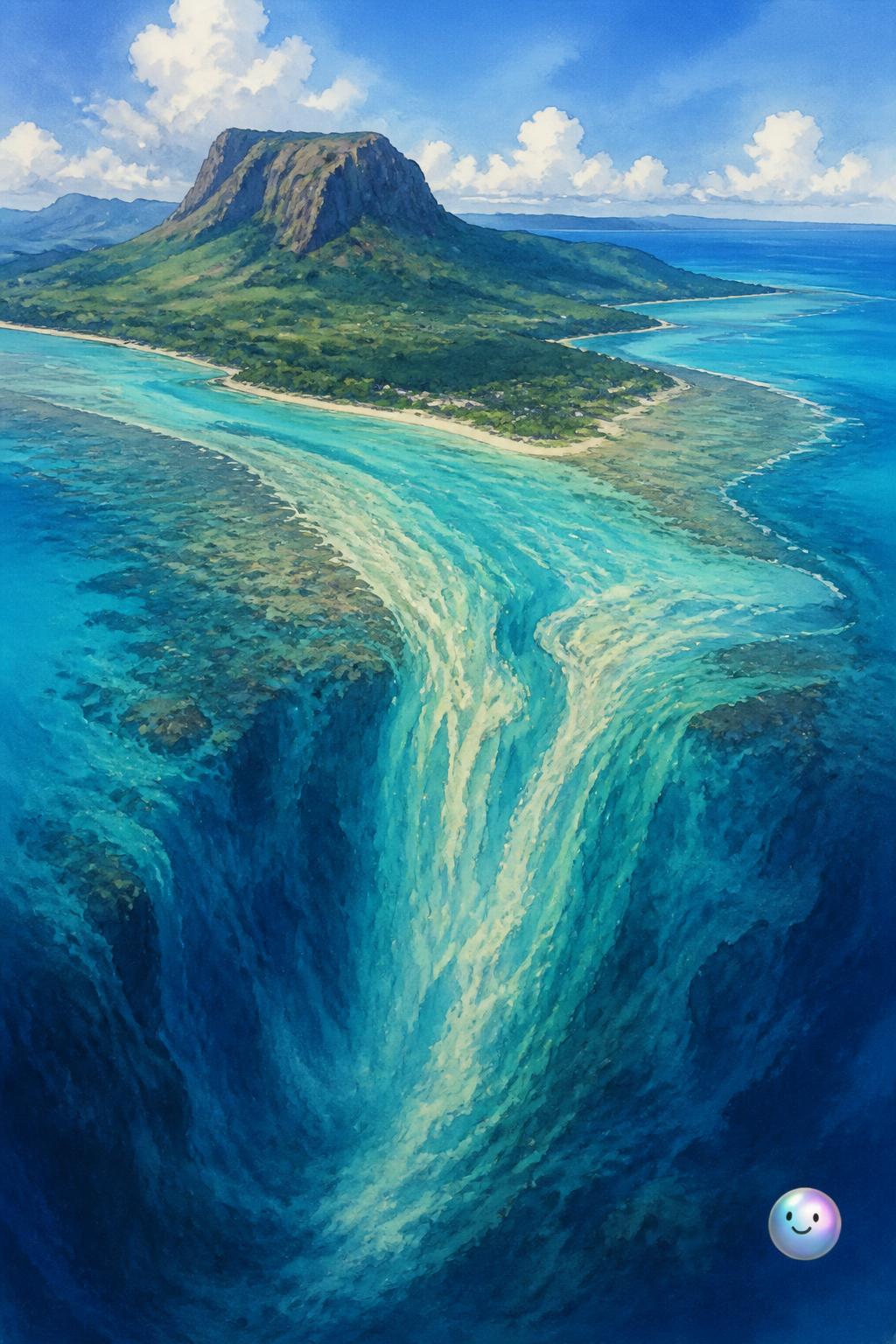 Mauritius: The optical illusion of an underwater waterfall