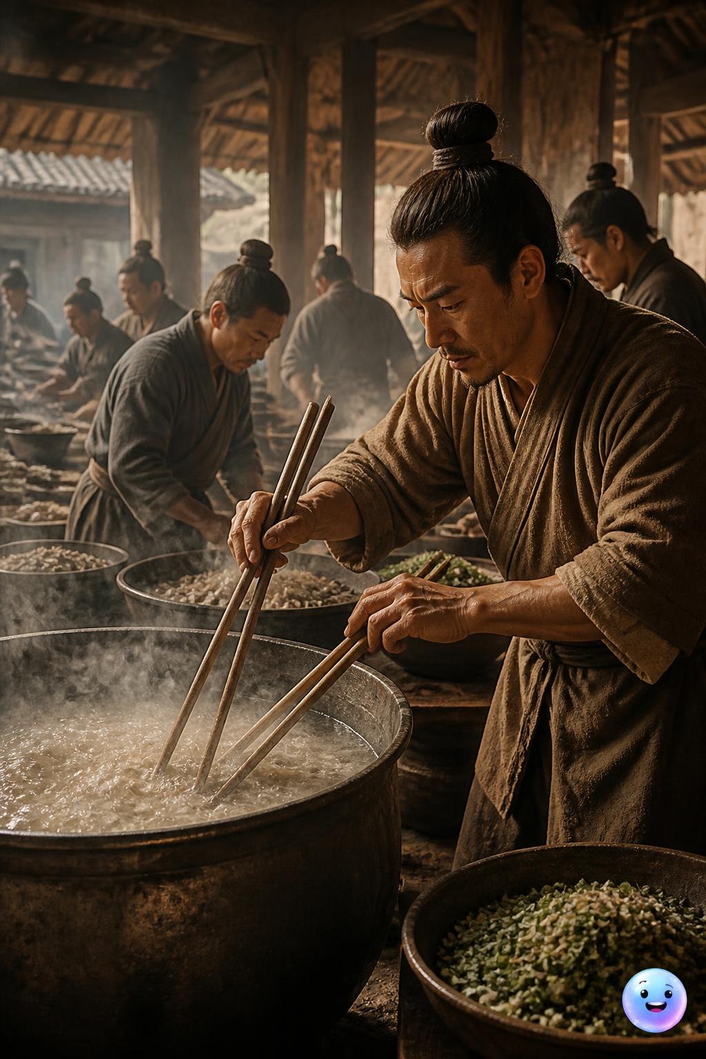 Chopsticks and the giant cooking pots
