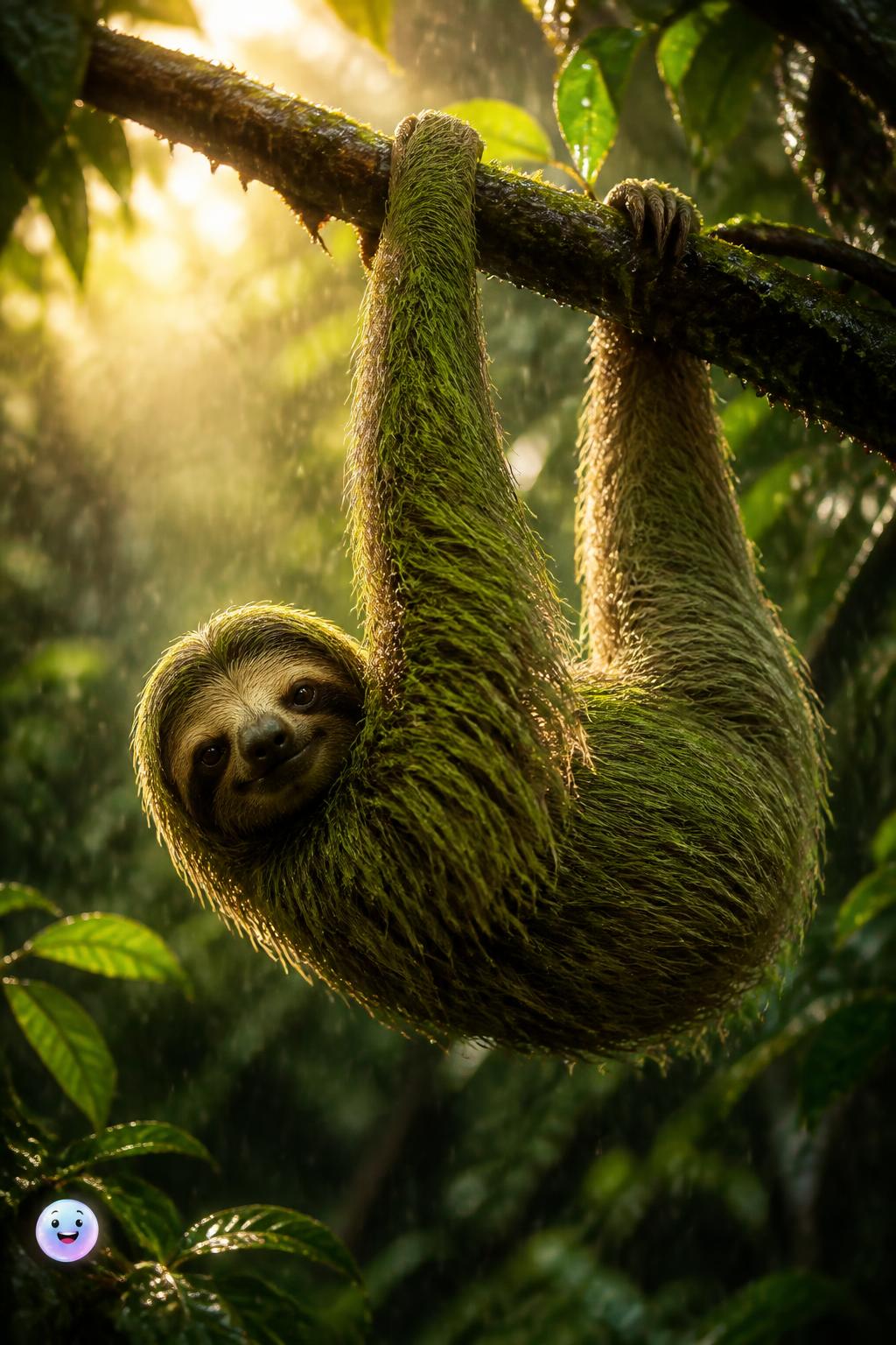 The green tint of sloth camouflage