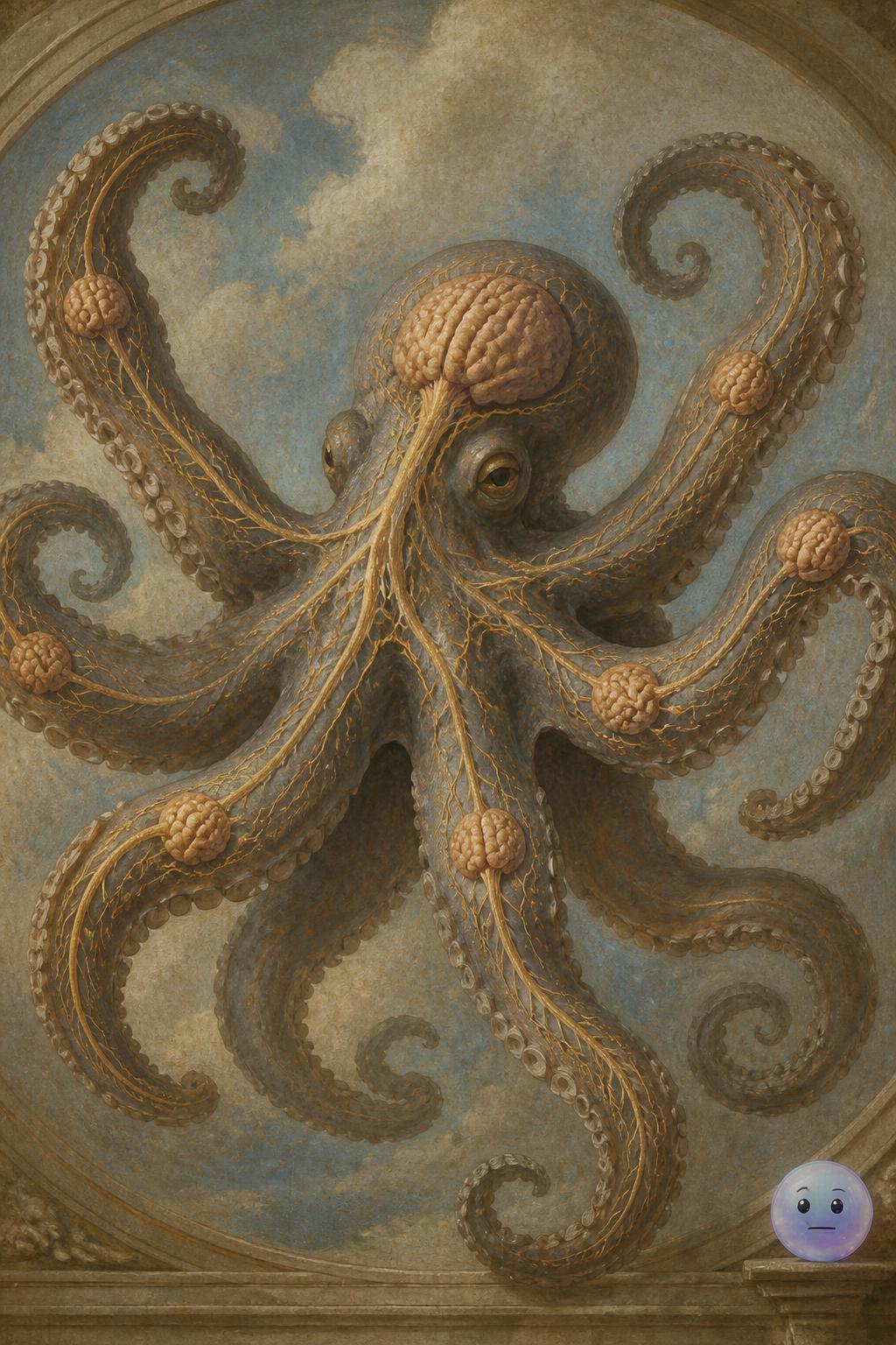 A brain spread across eight arms