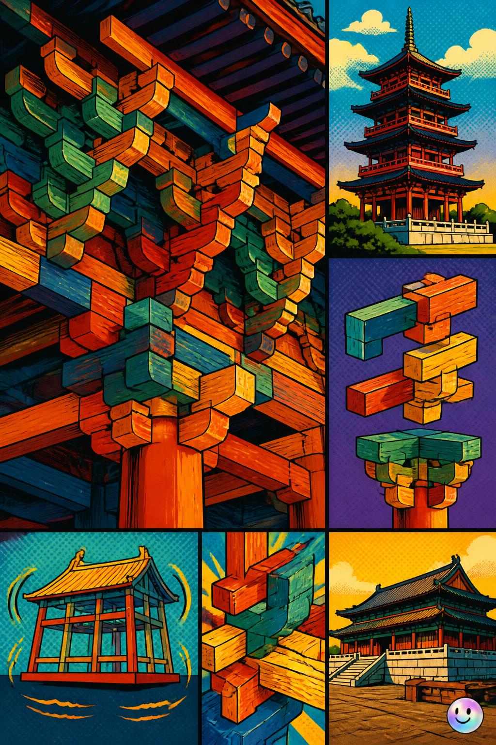 The interlocking wooden dougong brackets of China