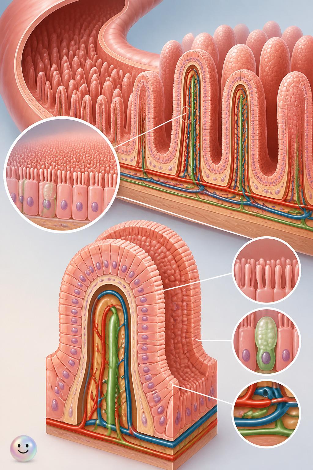 The microscopic valleys of the villi