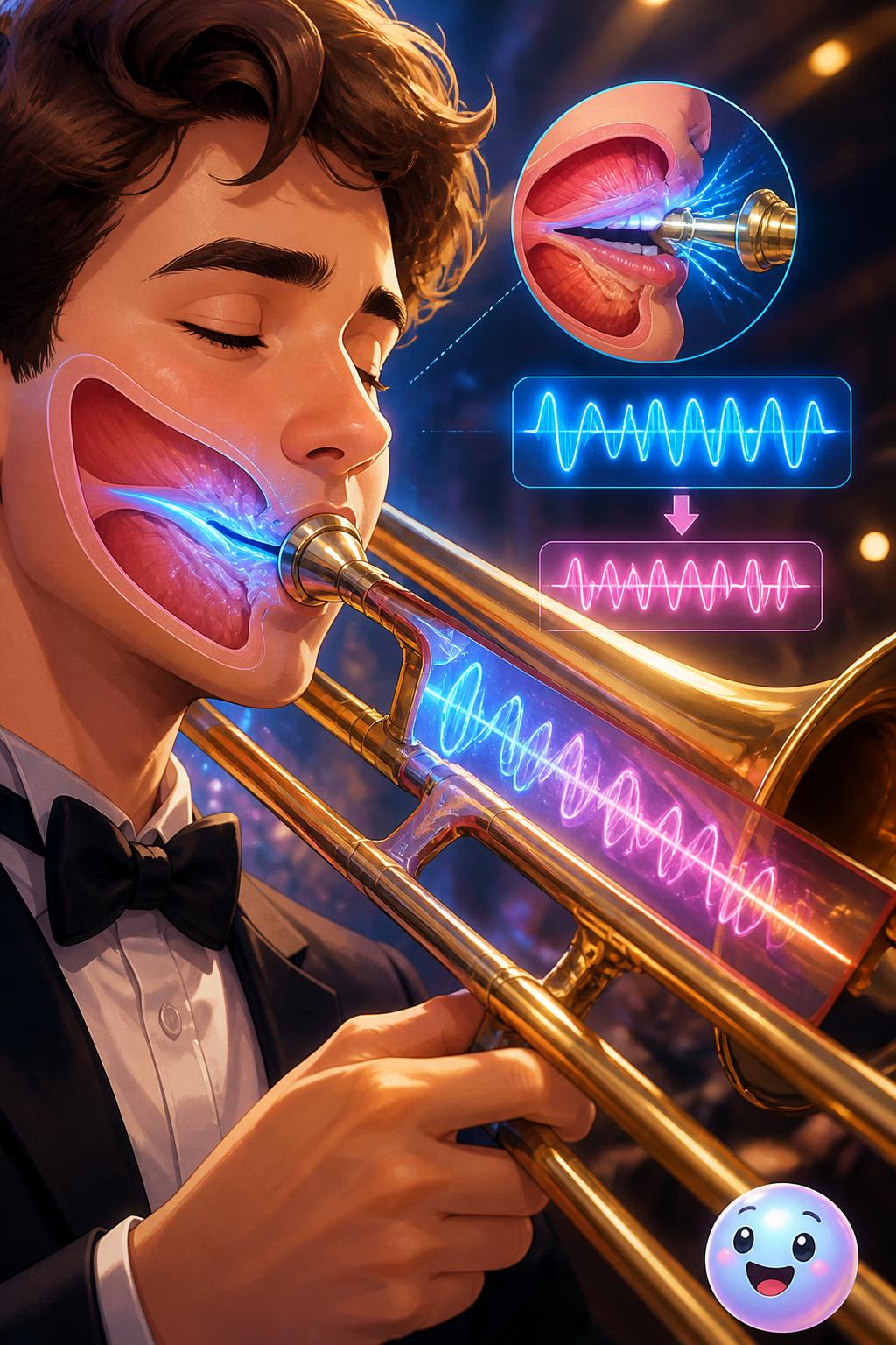 Die Lippen des Spielers erzeugen die Schwingung