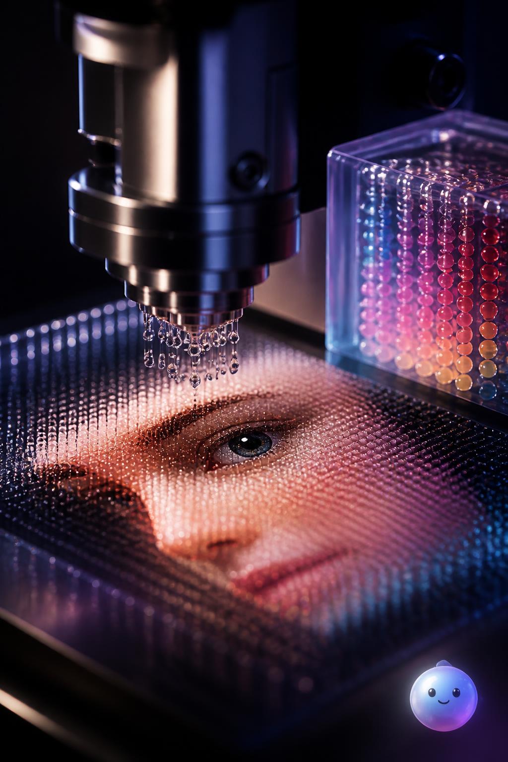 Printing microscopic pixels of color inside plastic