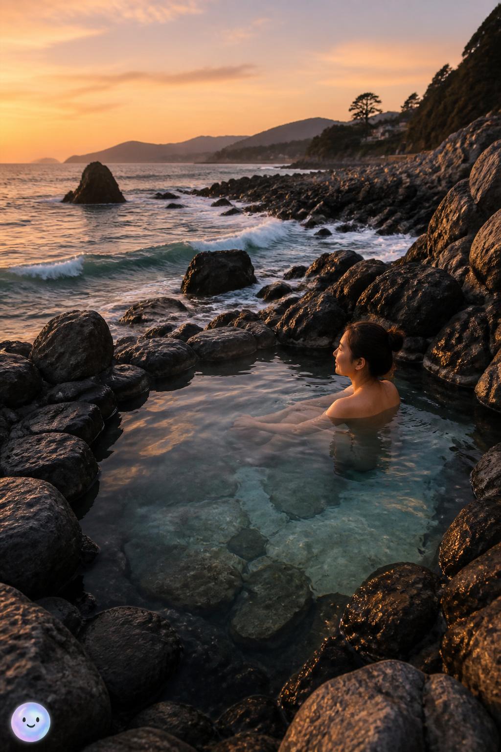 Los baños termales junto a las olas en Izu