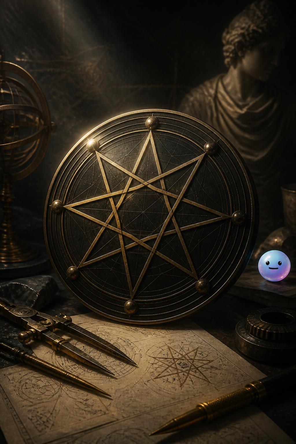 The difficult heptagram geometry