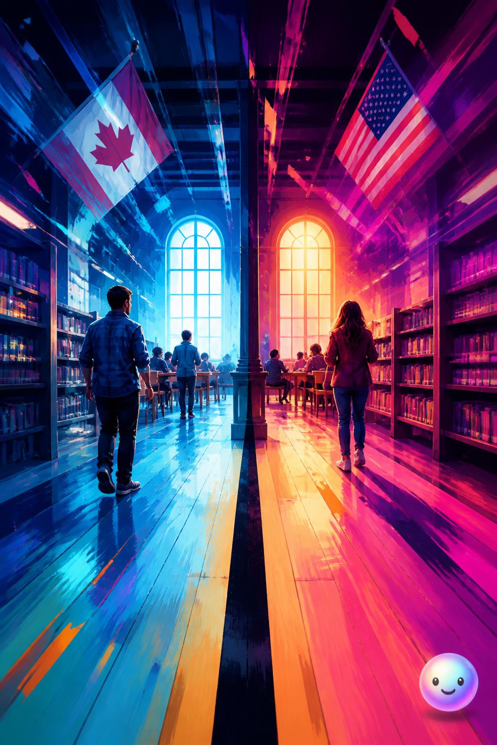 The library split by an international line