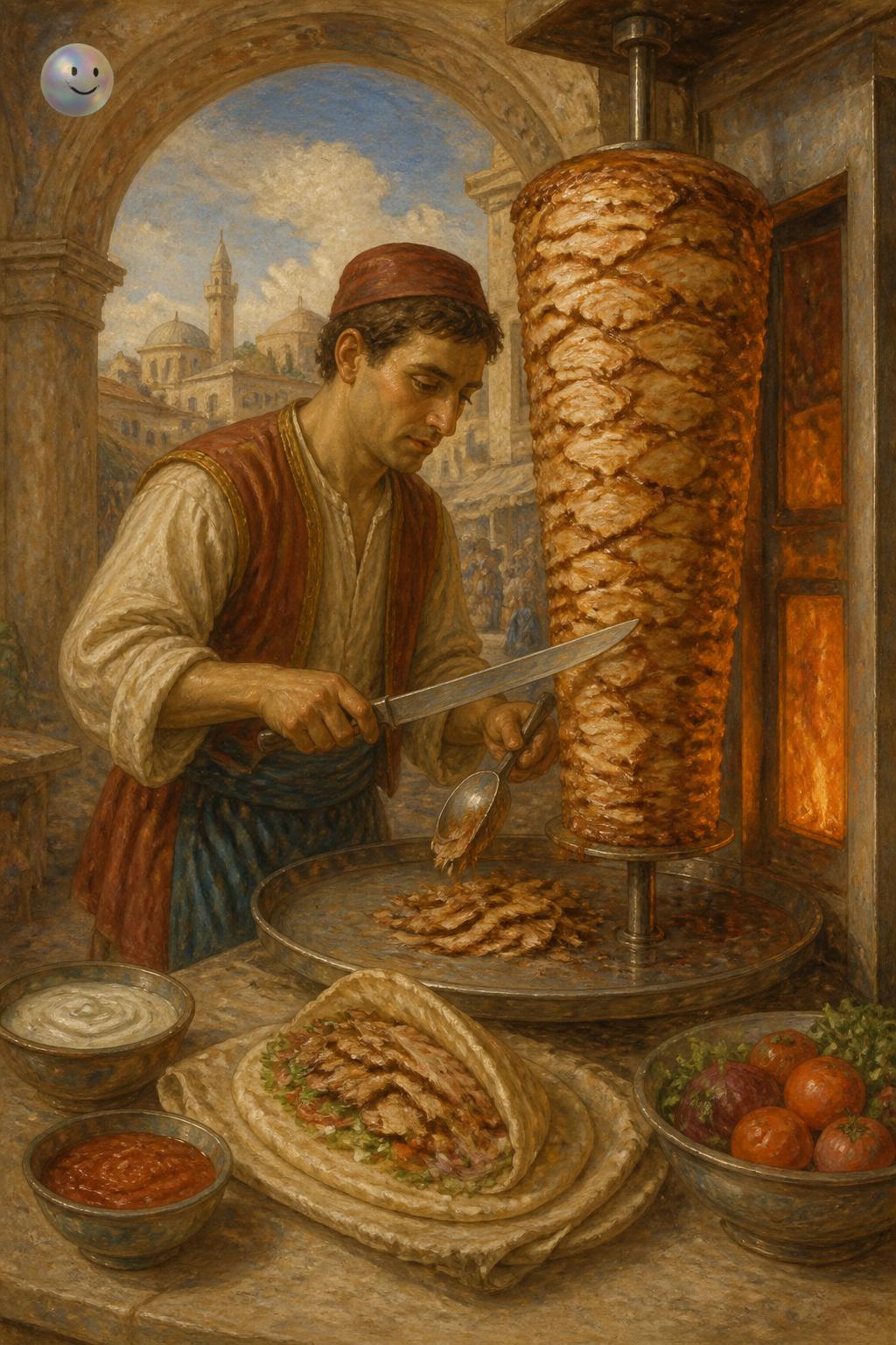 The slow-shaved layers of shawarma
