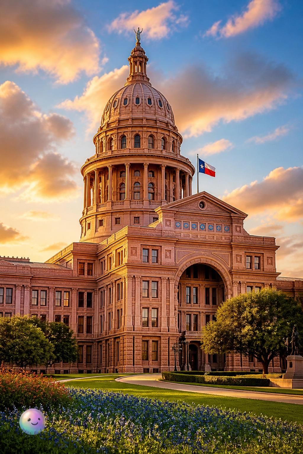 The pink granite Texas State Capitol