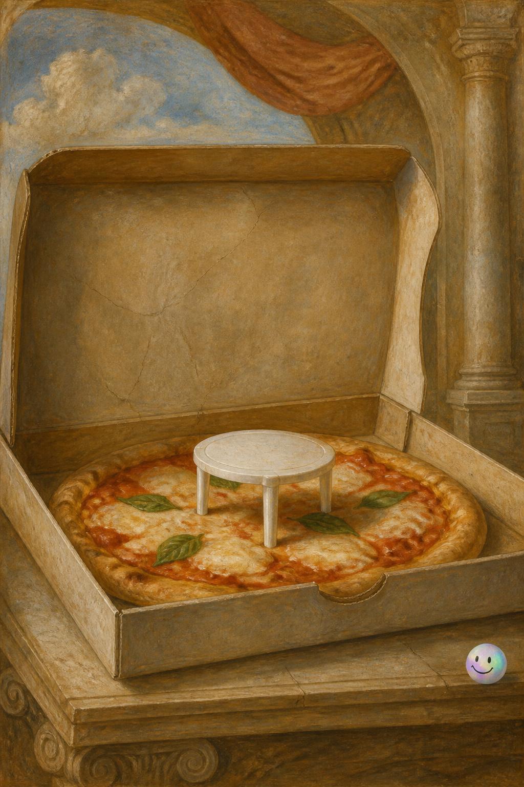 The tiny plastic table protecting your pizza