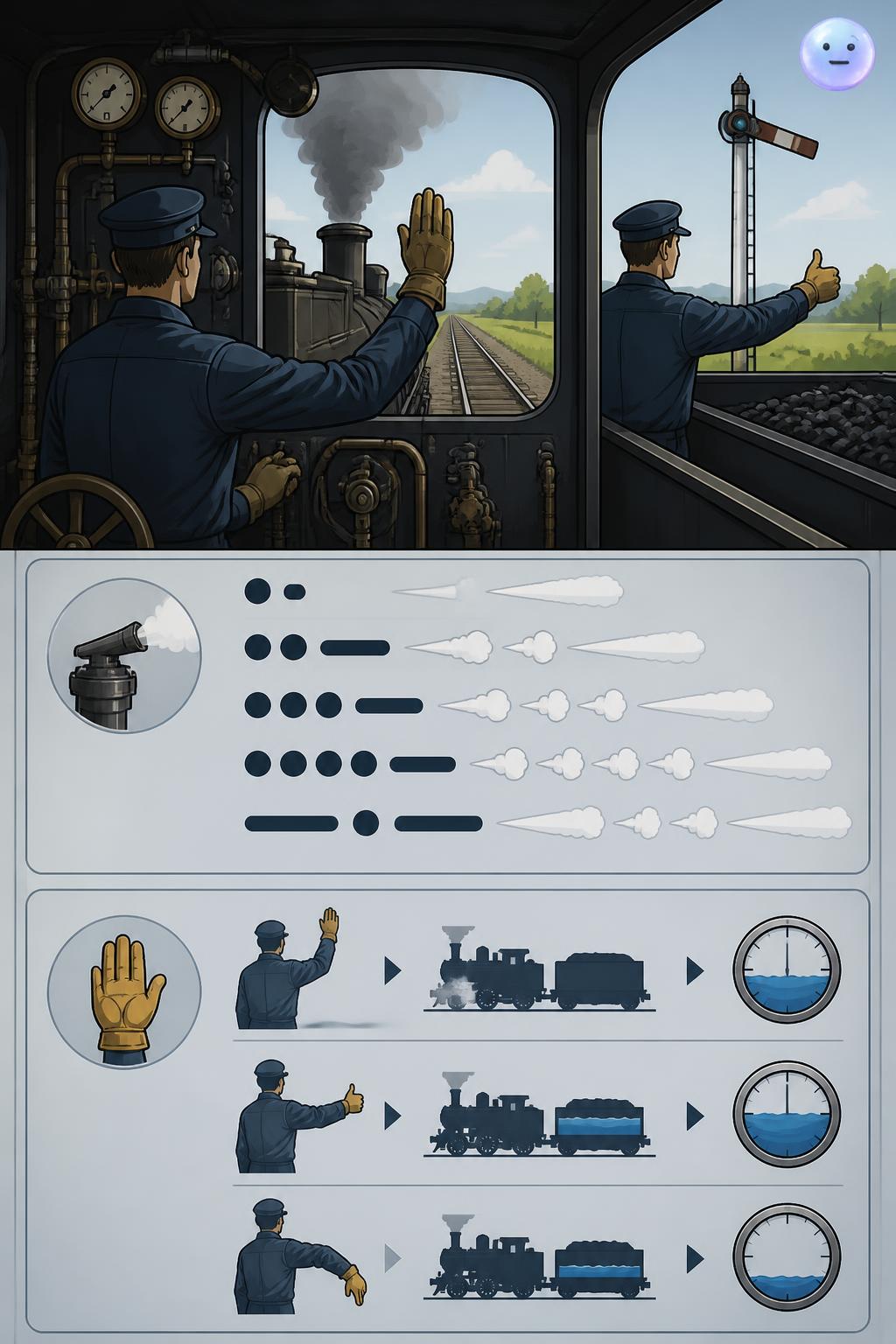 Whistle codes and hand signal communication