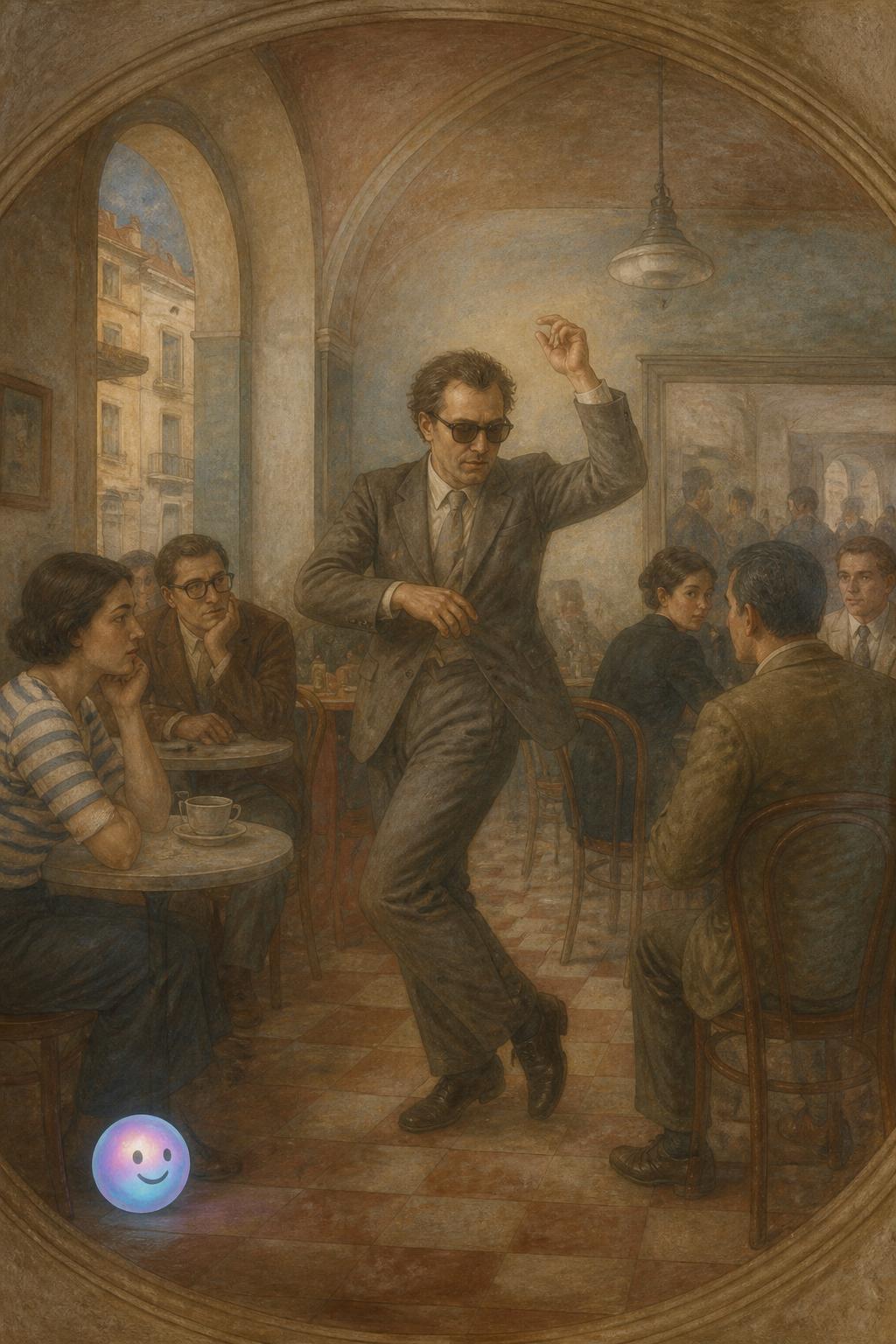 Dancing in a cafe to break the tension