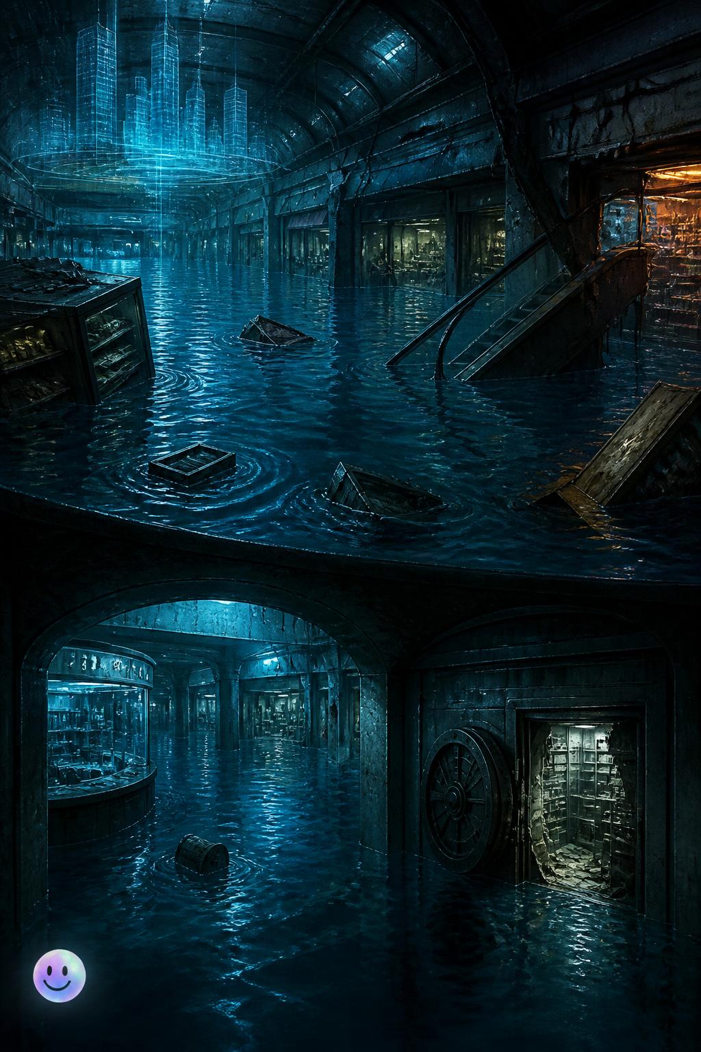 Submerged shops and severe damage
