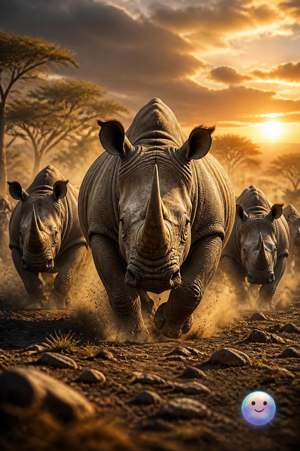 A crash of rhinoceroses charging