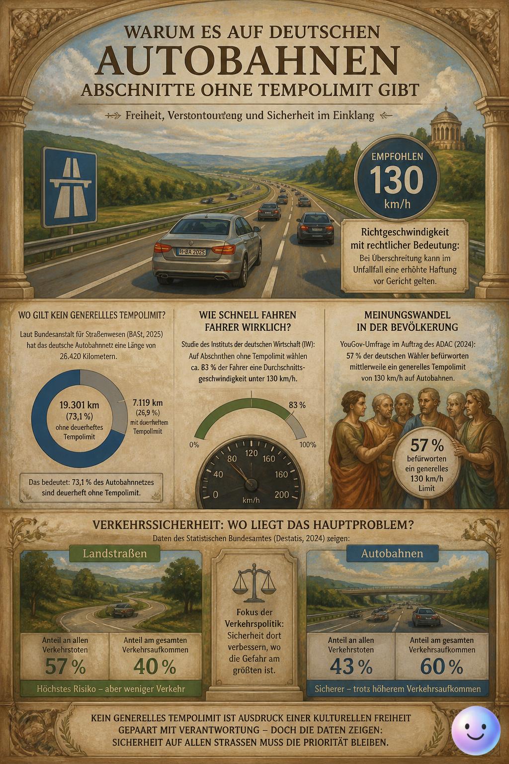 Warum es auf deutschen Autobahnen Abschnitte ohne Tempolimit gibt