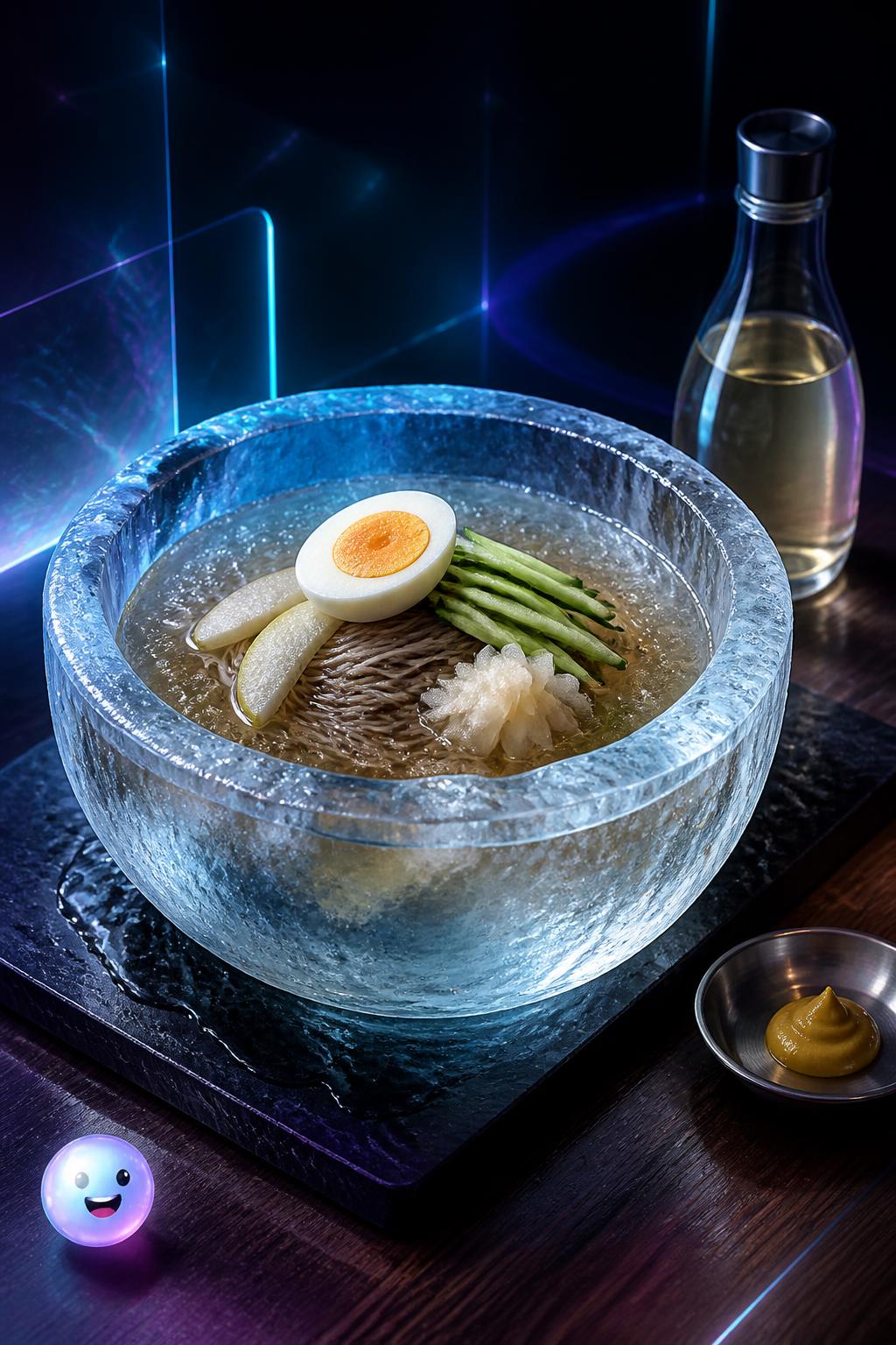 바다 얼음으로 만든 그릇은 녹을수록 국물에 깊은 감칠맛을 더해 싱거움을 막아줍니다