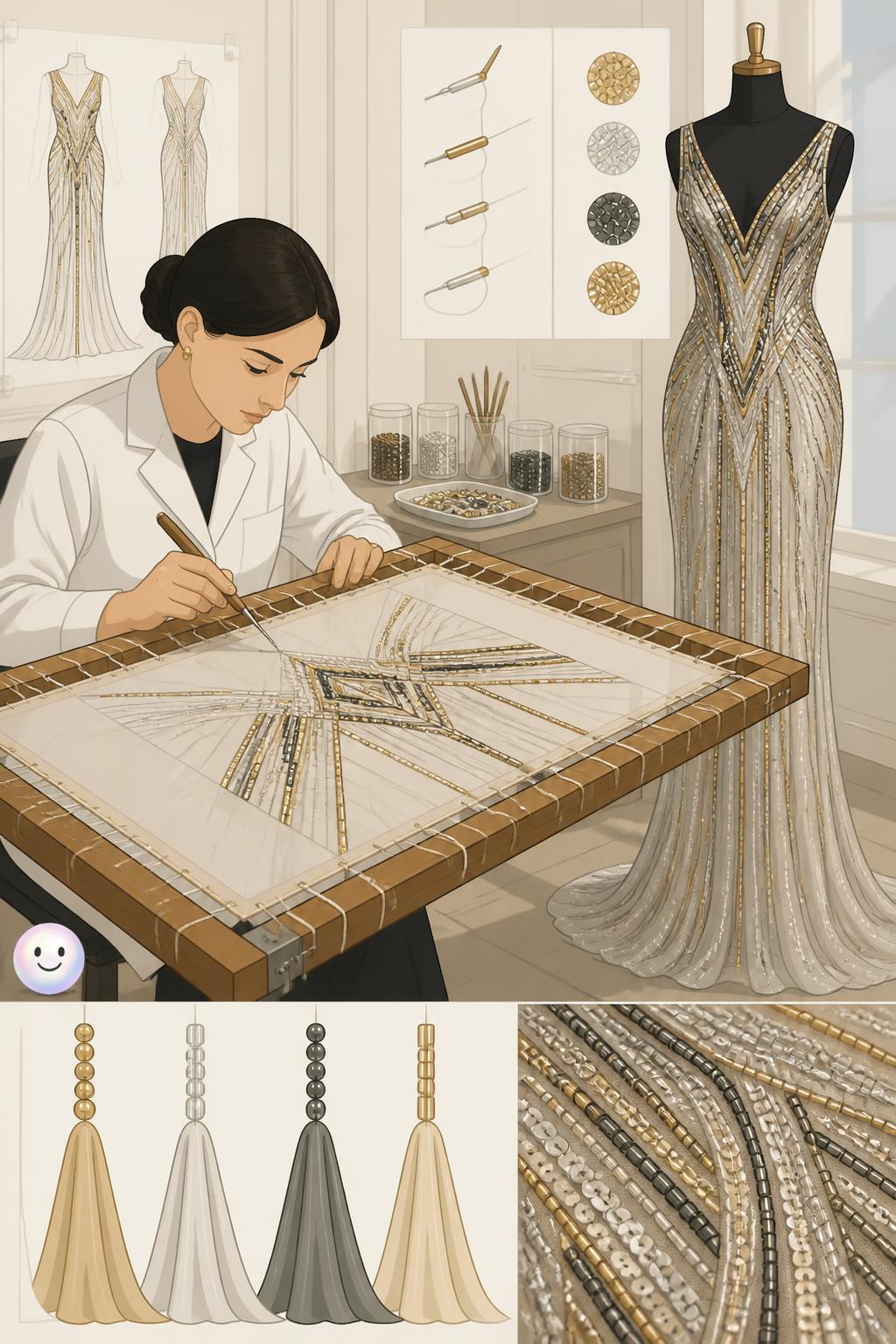 Beads aren't just decoration: their weight actually sculpts how a dress moves.