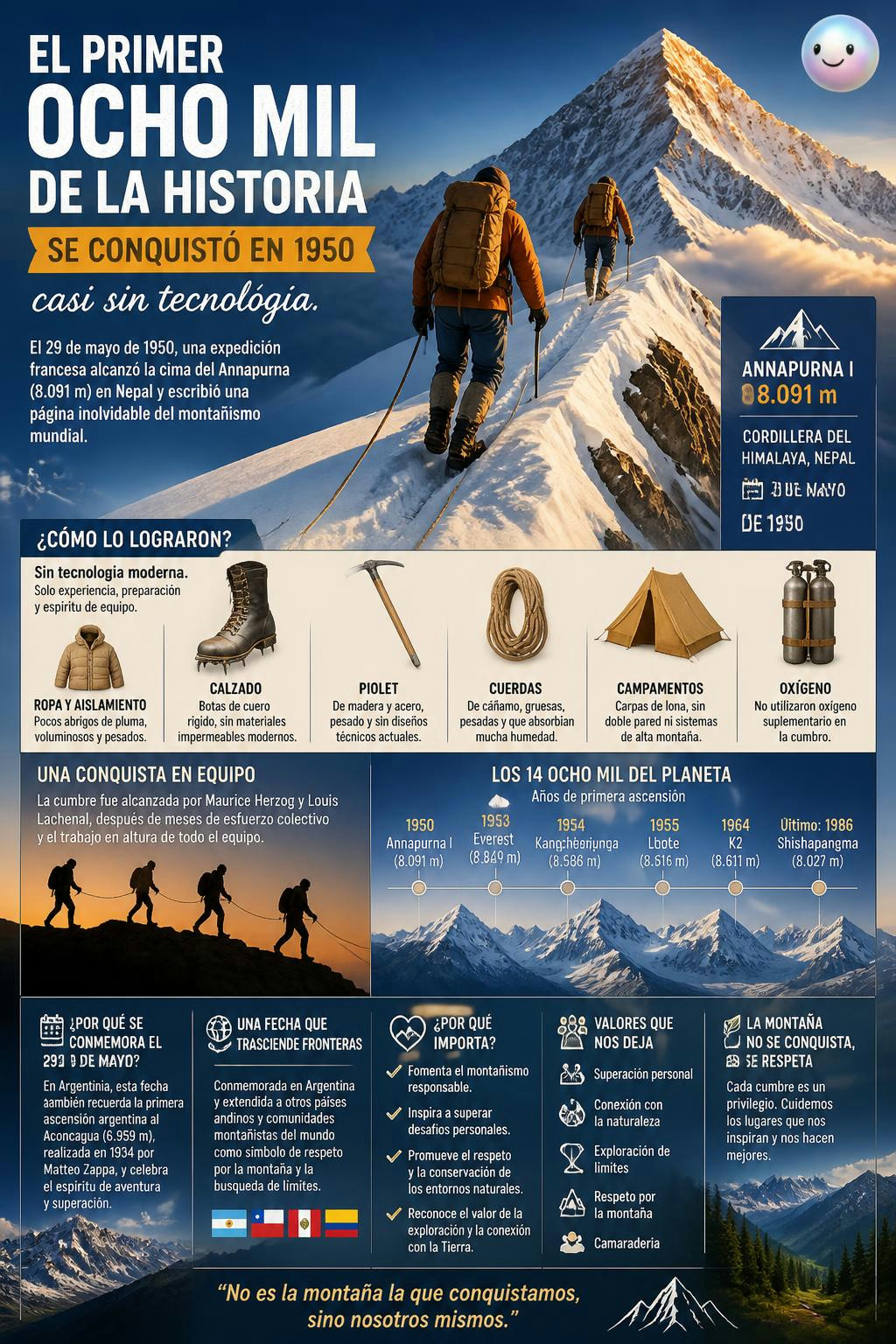 El primer ocho mil de la historia se conquistó en 1950 casi sin tecnología.