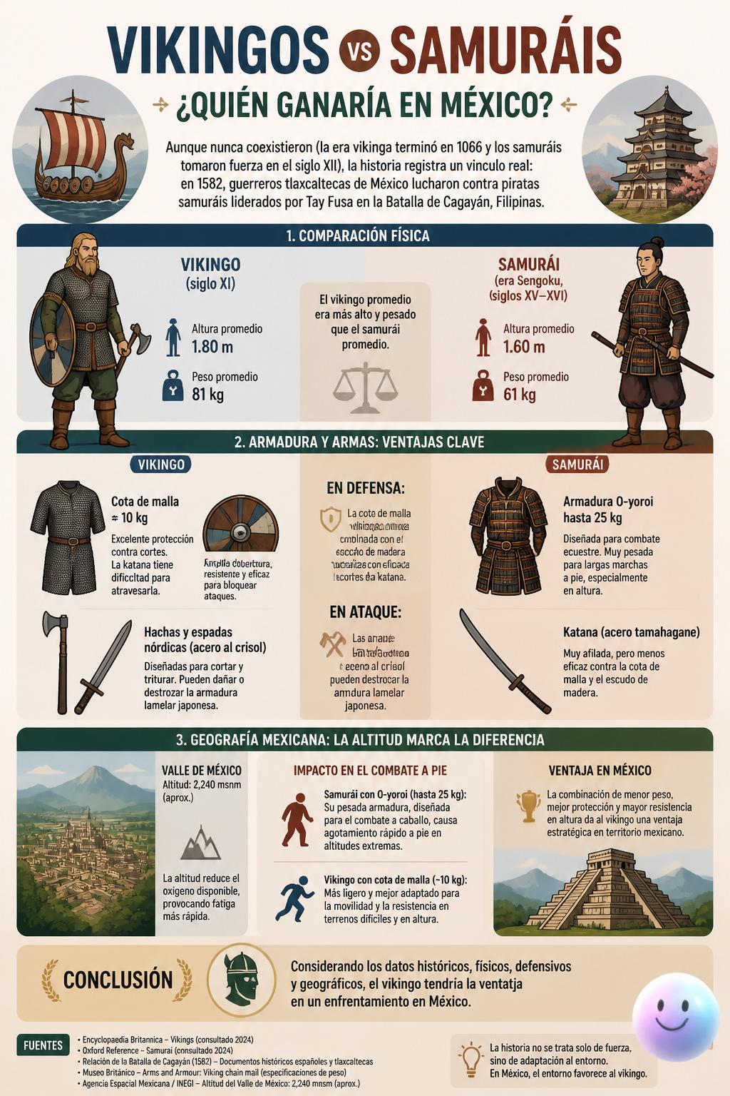 El clima de México decidiría quién sobrevive entre un samurái y un vikingo.