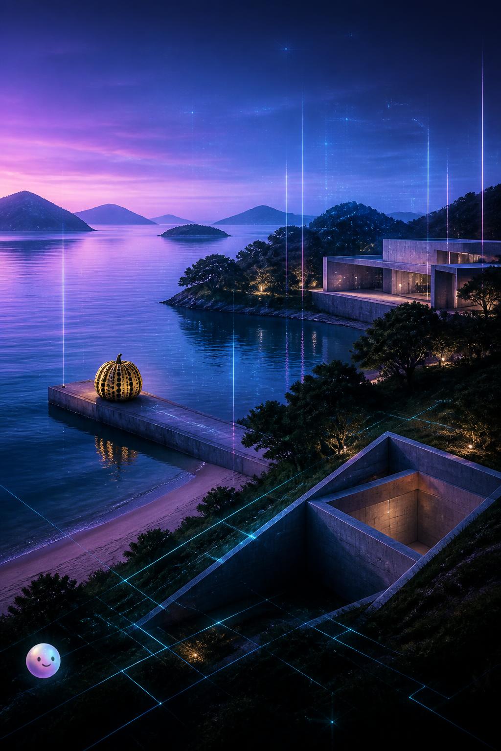 Japan’s islands block rough ocean waves to keep the Seto Inland Sea’s outdoor art safe.