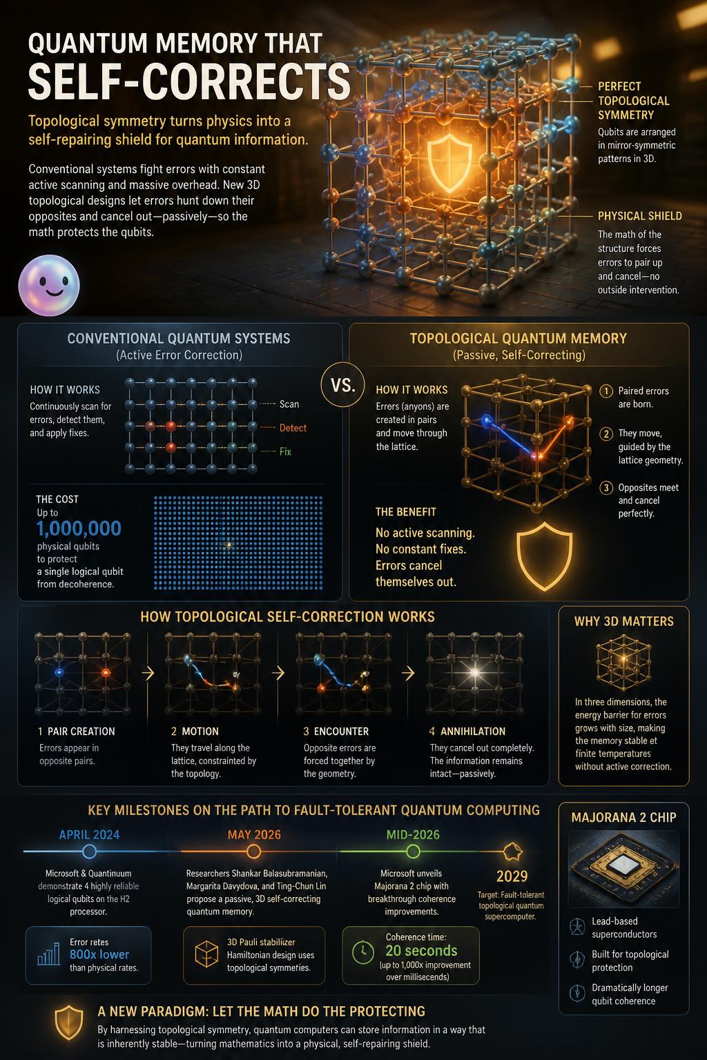 Topological symmetry acts as a physical shield to let computers heal their own errors