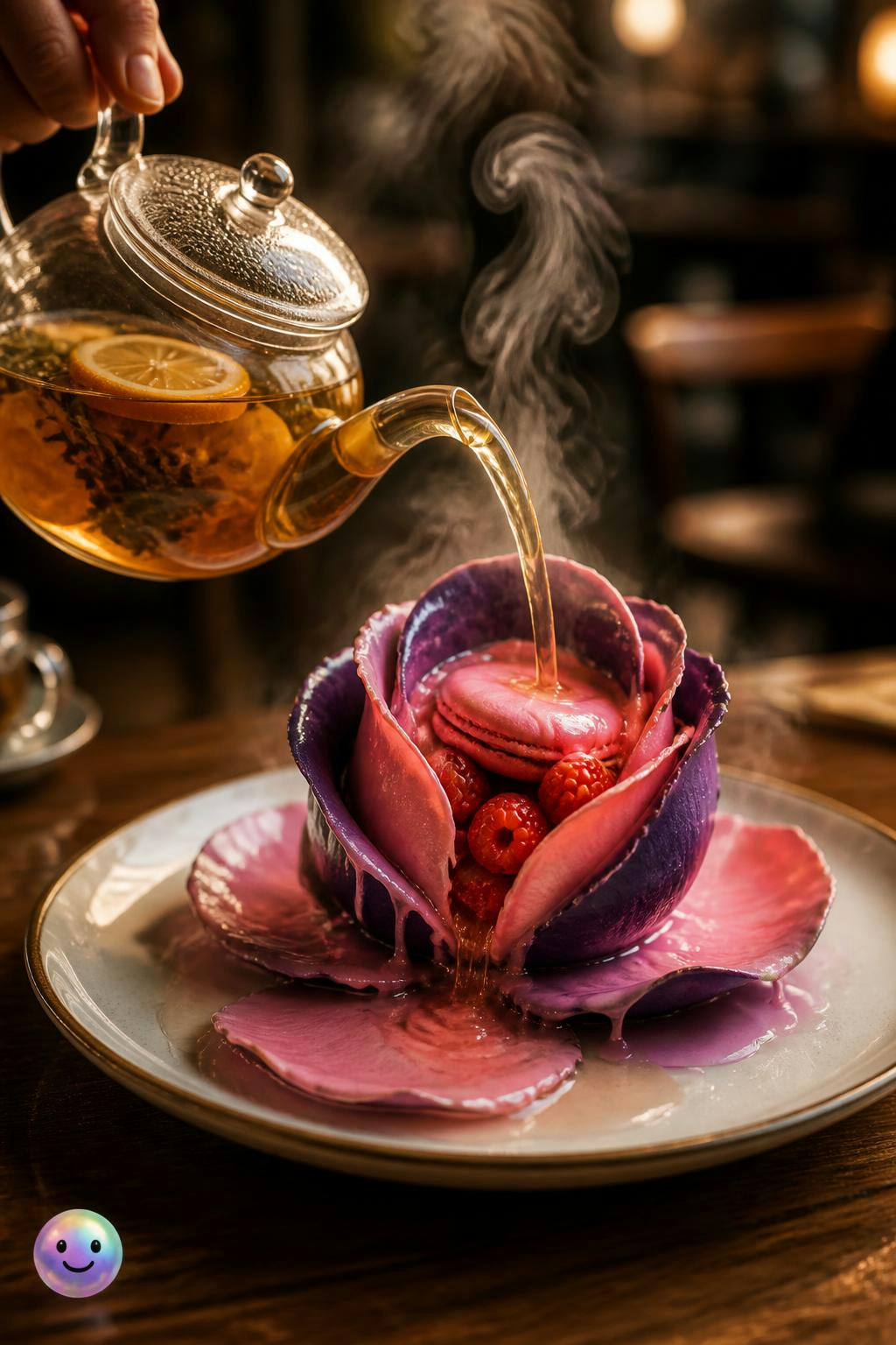No sabía que un postre podía florecer y cambiar de color con té caliente.