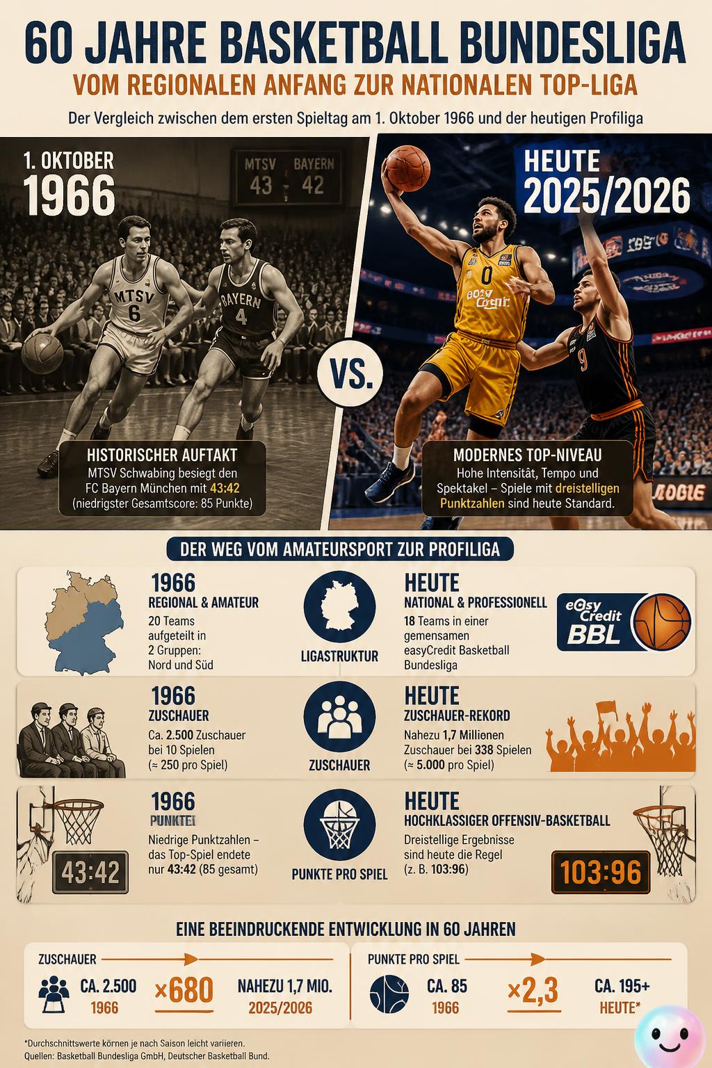 Seit dem 1. Oktober 1966 entwickelte sich die Basketball-Bundesliga zur modernen Profiliga.