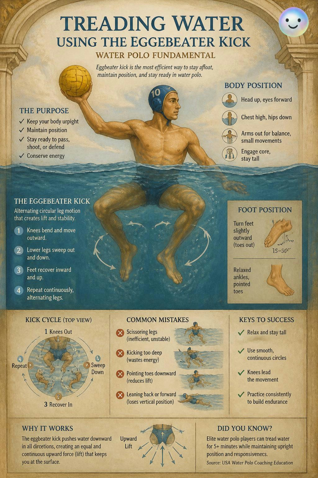 Treading water using the eggbeater kick