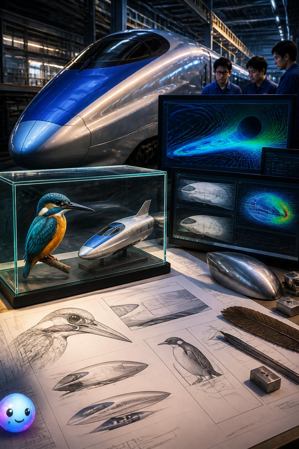 Engineers quieted the 500 Series Shinkansen by copying a kingfisher's aerodynamic beak.