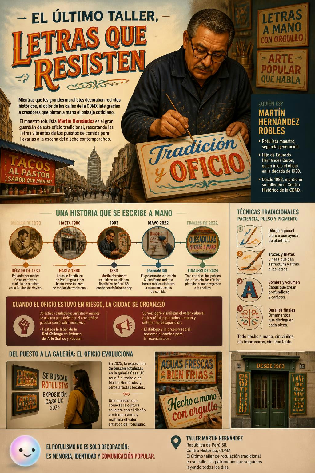 El maestro Martín Hernández lleva las letras de los puestos callejeros al diseño contemporáneo.