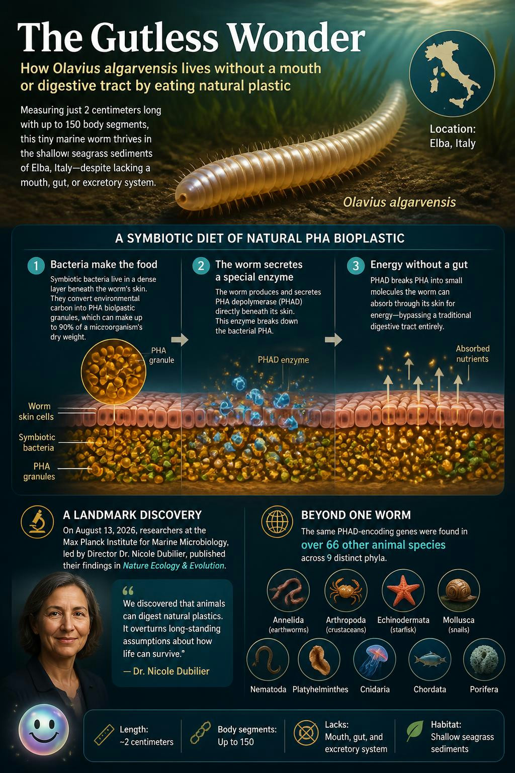 This mouthless marine worm actually lives off bioplastics stored in its skin!