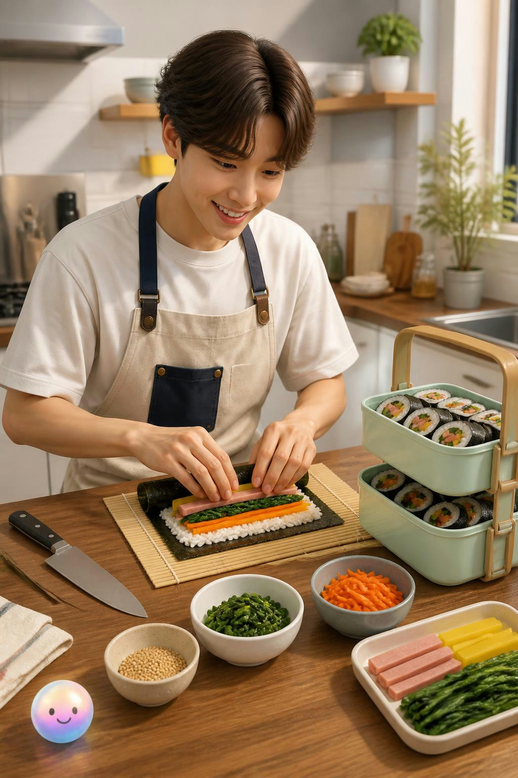J-Hope de BTS prepara kimbap de colores llamativos para transmitir su alegría.