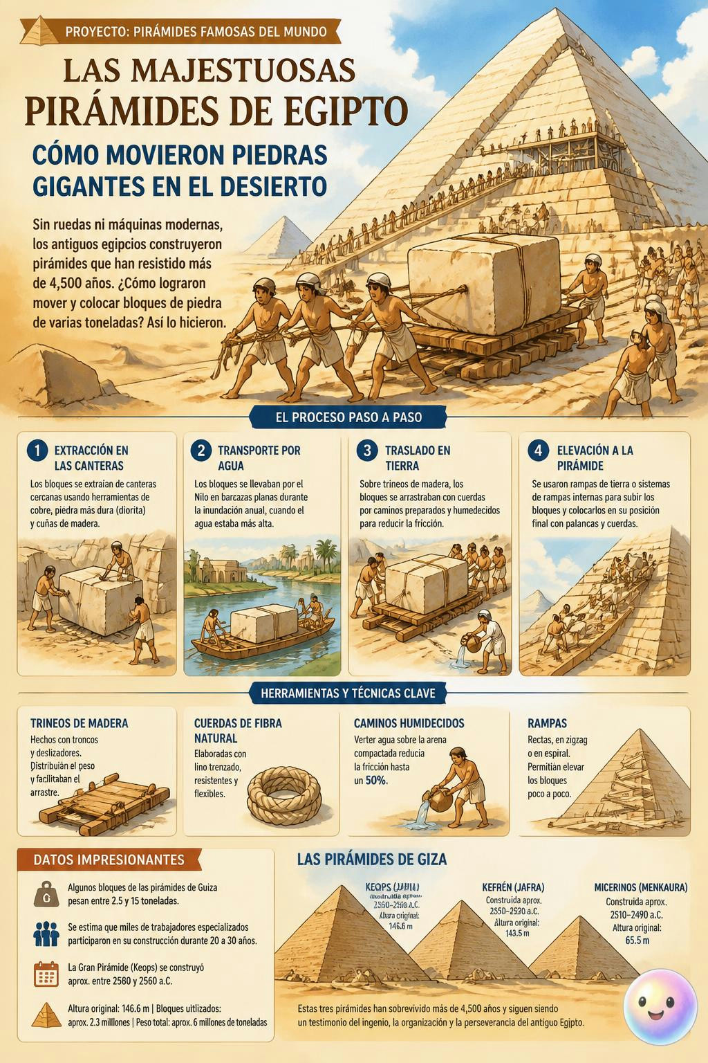Resulta que mojar la arena facilitaba el arrastre de esas piedras gigantes.