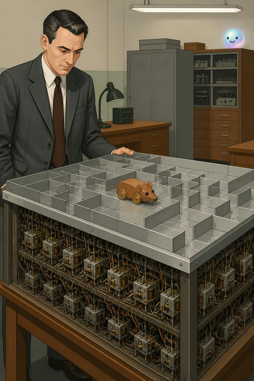 In 1950, Theseus the robot mouse learned mazes using phone relays as a brain.