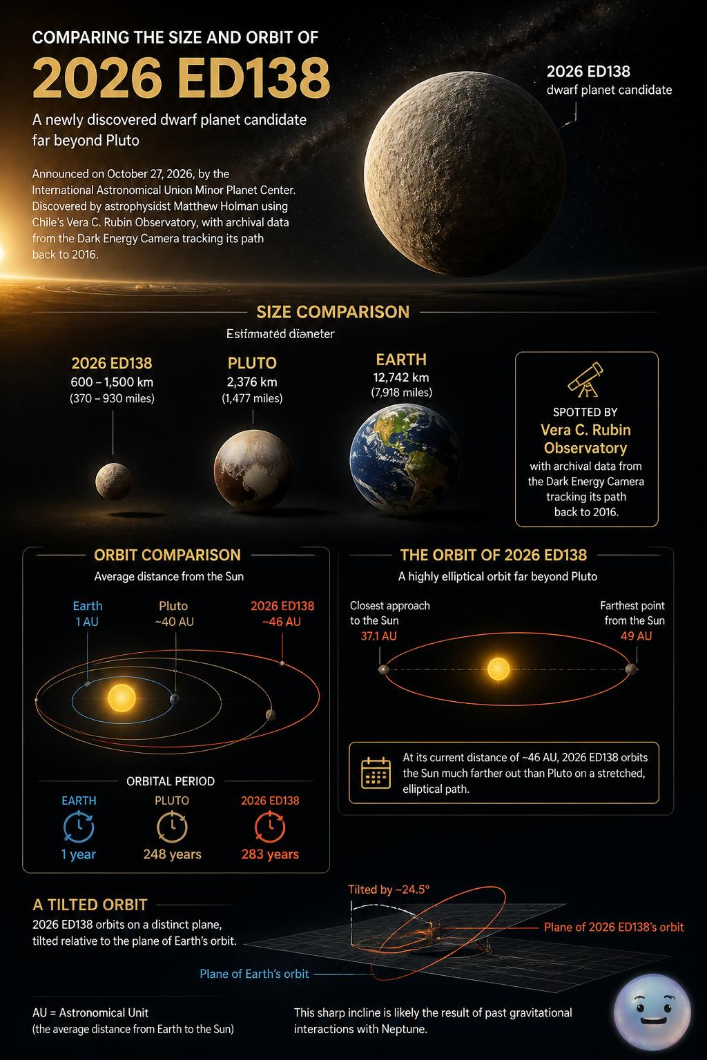 Scientists spotted a new candidate dwarf planet named 2026 ED138 way past Pluto.