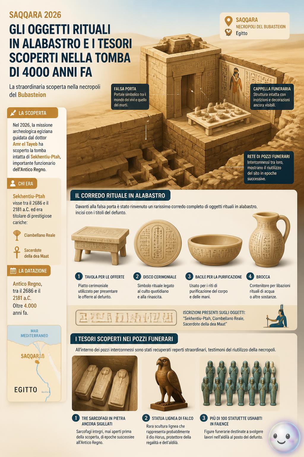 La tomba intatta di Sekhentiu-Ptah a Saqqara custodisce tesori millenari in alabastro.