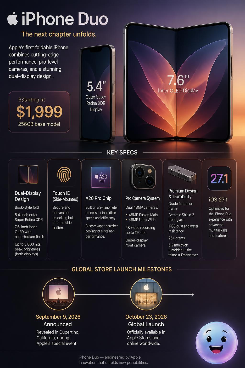 Apple's first folding smartphone, the iPhone Duo, officially hits global retail stores today.