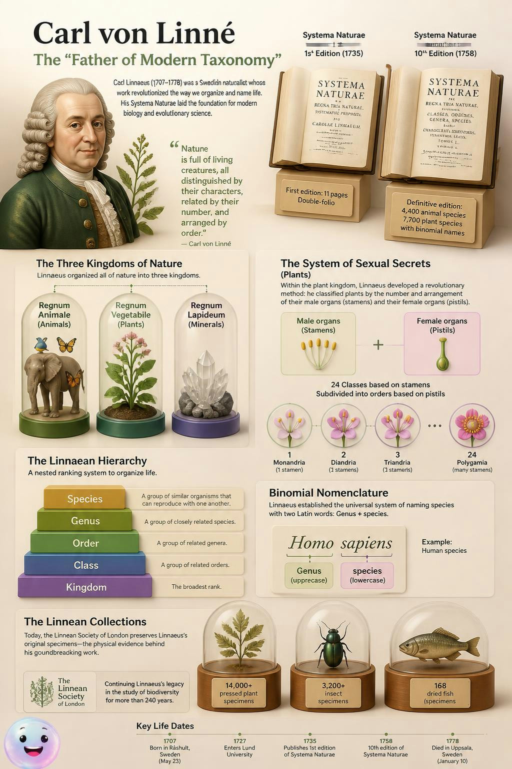 Carl von Linné proved that every physical thing on Earth fits into three simple kingdoms