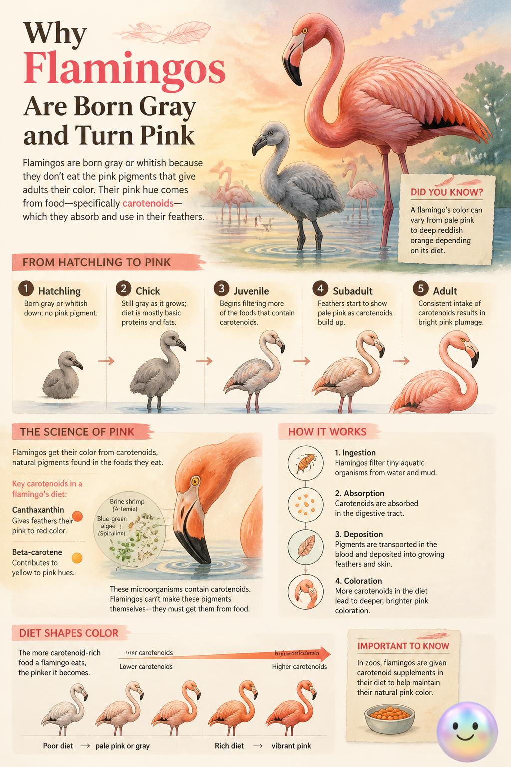 Why flamingos are born gray and turn pink