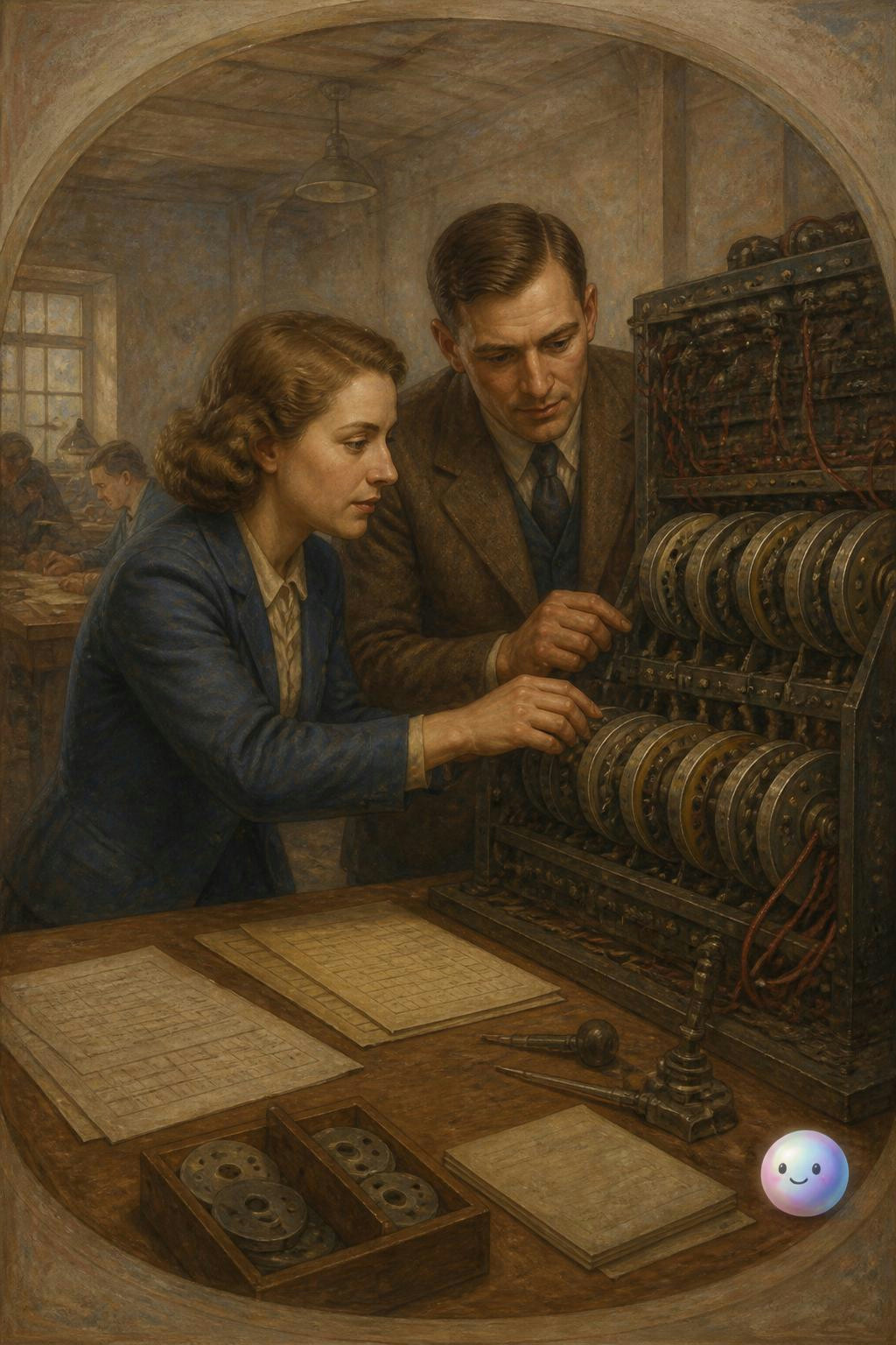 Joan Clarke was officially hired as a clerk while solving Enigma with Turing.