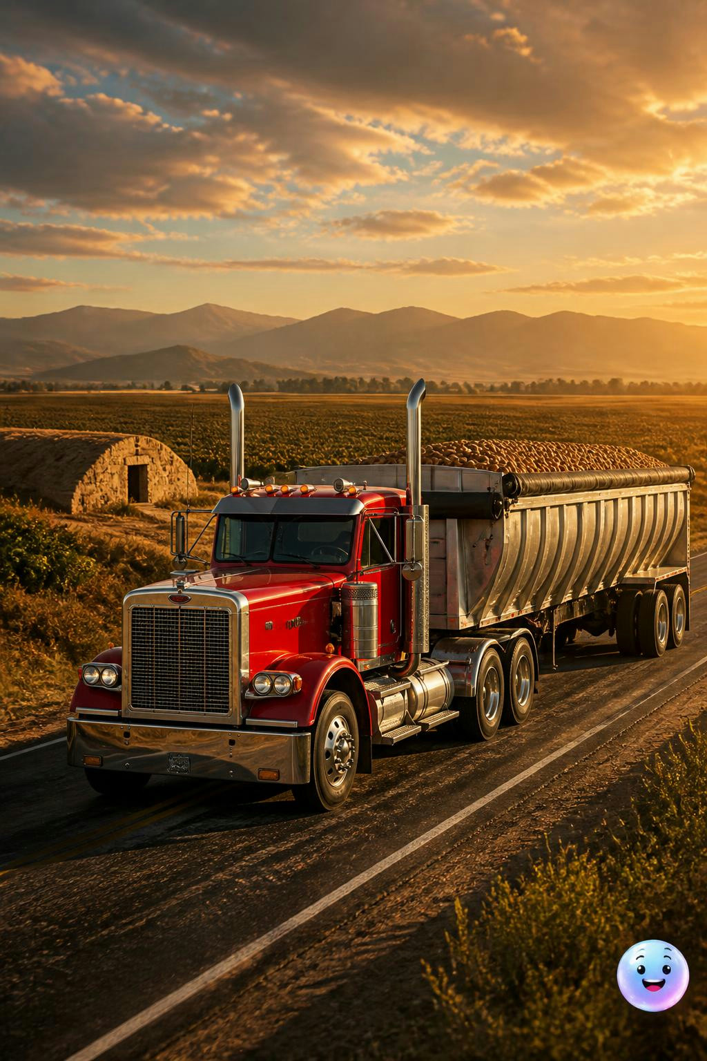 Idaho relies on large semi trucks to transport millions of pounds of harvested potatoes.