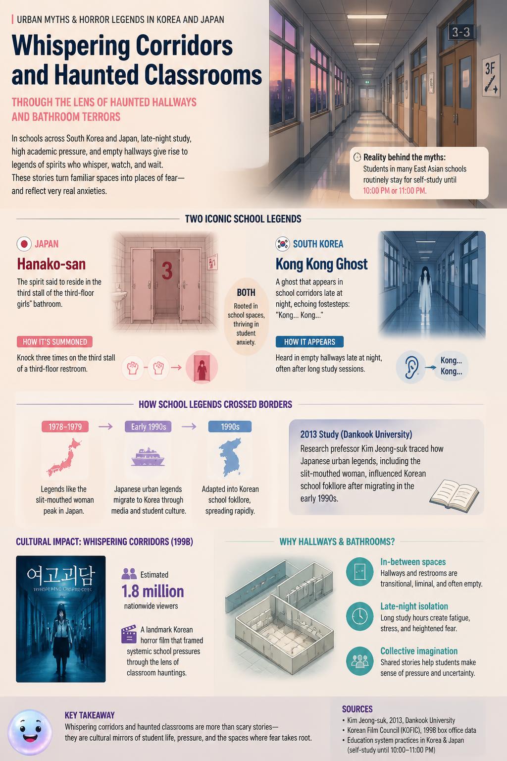 Weird hallway acoustics actually spark most haunted classroom legends in Korea and Japan.