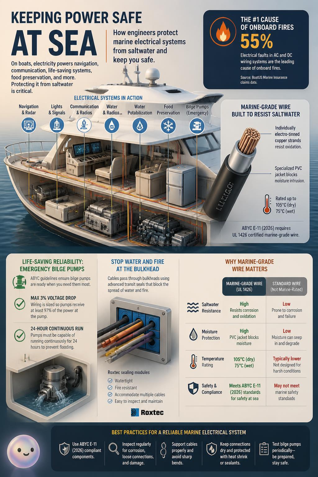 Engineers design clever protection to stop corrosive saltwater from ruining a ship's electrical cables.