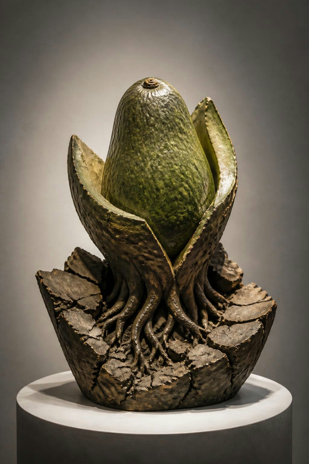 That massive pit actually cracks in half to let a tiny sprout reach for light.