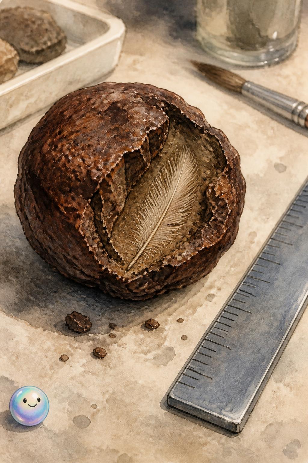 Fossilized dinosaur poop perfectly preserved a delicate bird feather for 66 million years.