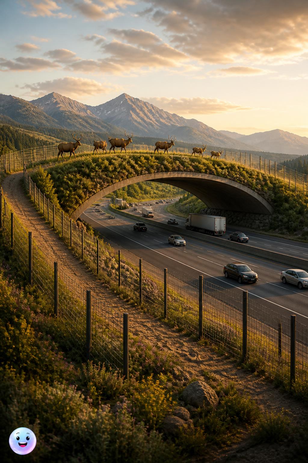 Colorado's wildlife overpass bridge reduces highway animal crashes by 91 percent.