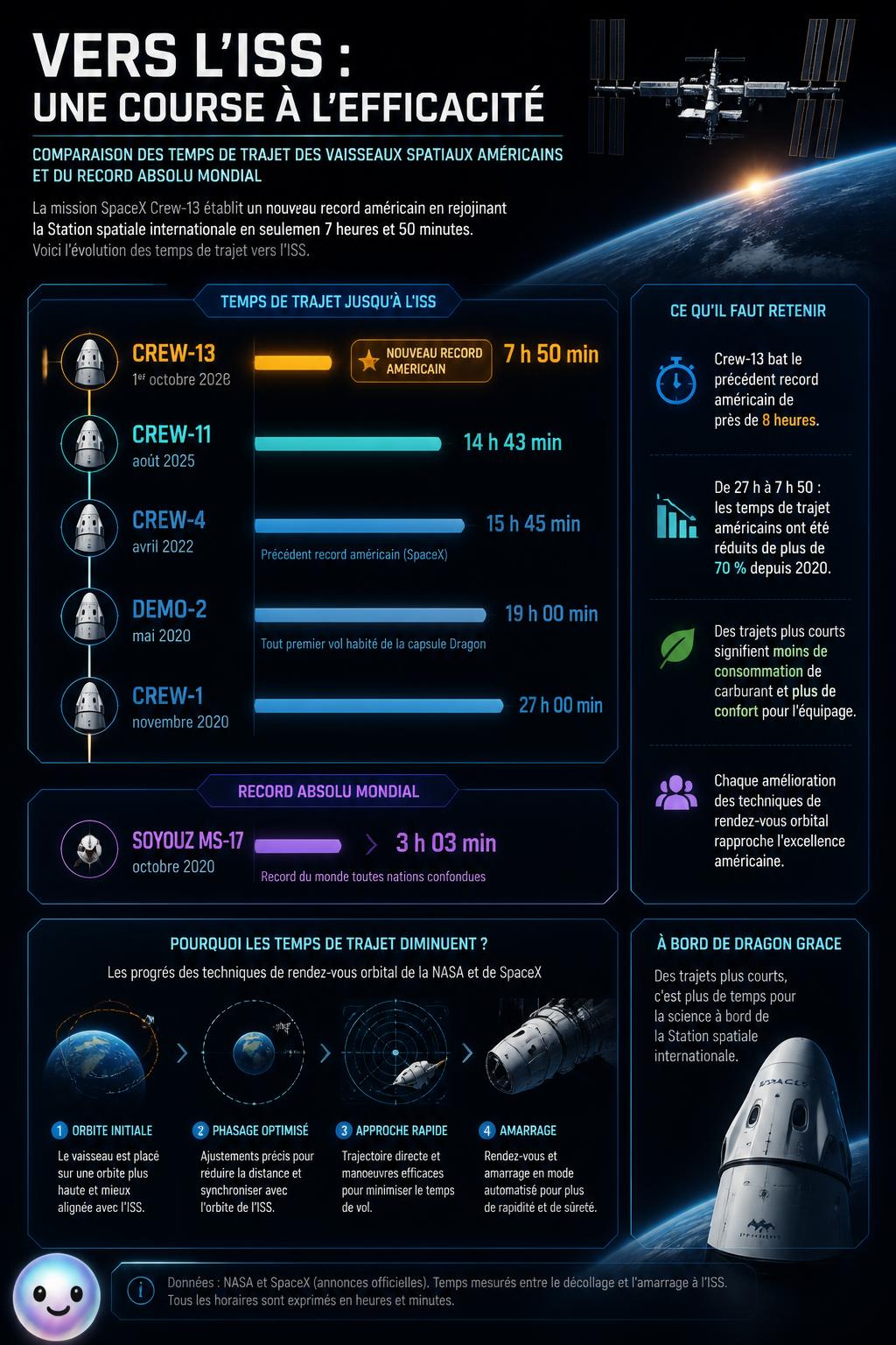 La capsule Crew-13 atteint l'ISS en 7 heures 50, un nouveau record de vitesse.
